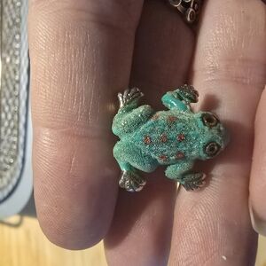 Vintage RGreen Frog Brooch with Red Accents